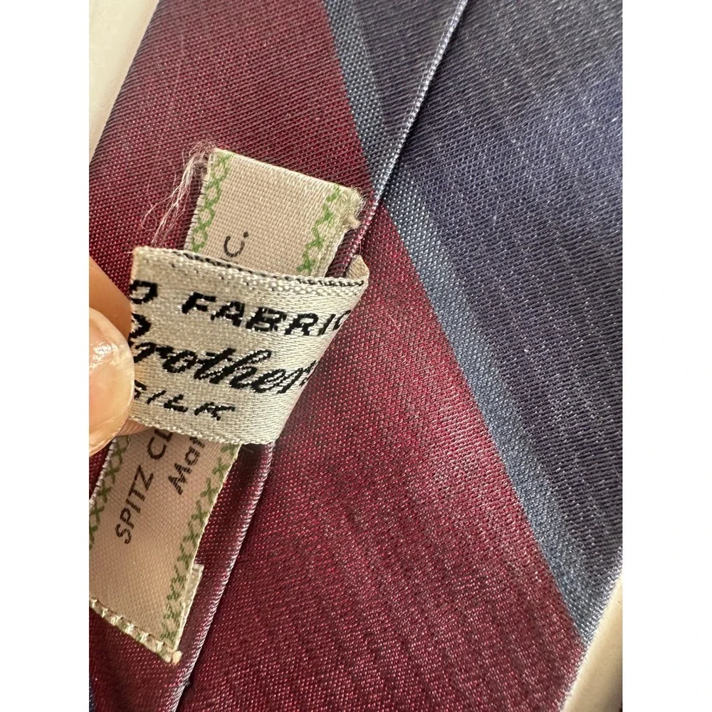 Vintage Wilson Brothers Pure Silk Striped Tie Burgundy Navy Blue Regimental